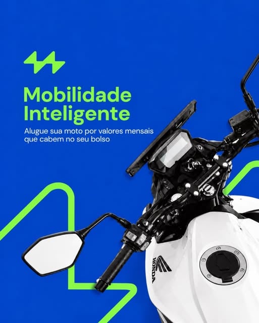 Post do Instagram da Vixmotos: peça gráfica sobre aluguel de moto por valores mensais, com detalhe do guidão e tanque de uma moto Honda